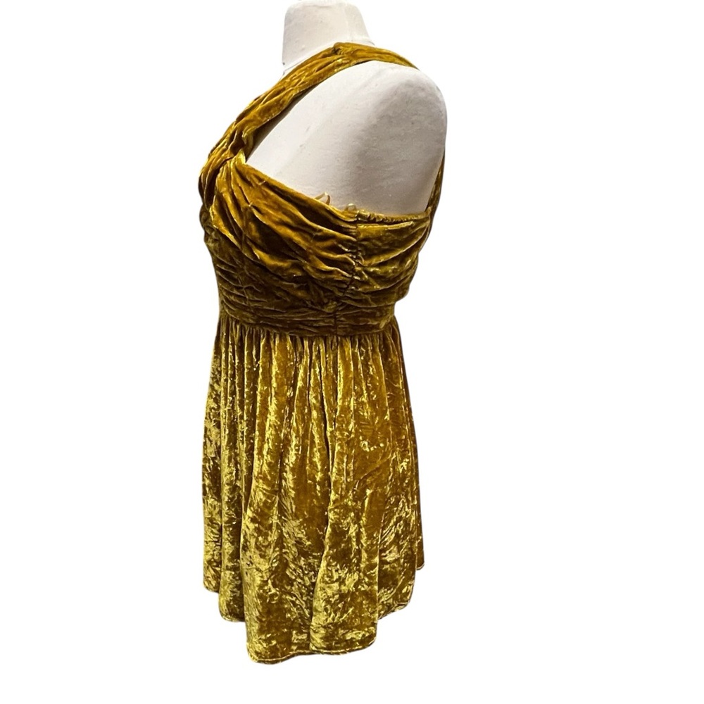 Topshop Mustard Crushed Velvet Mini Dress Size 6 - Picture 4 of 10